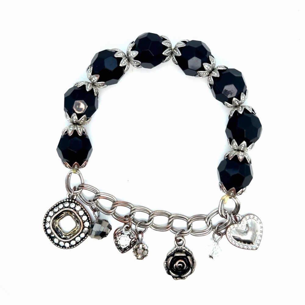Black Beads Charm‎ Bracelet (c)
